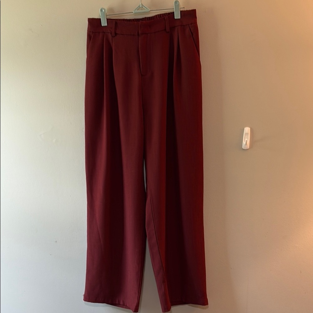 Wine Red/Burgundy Relaxed Fit Trousers Full-Length Wide leg size Large